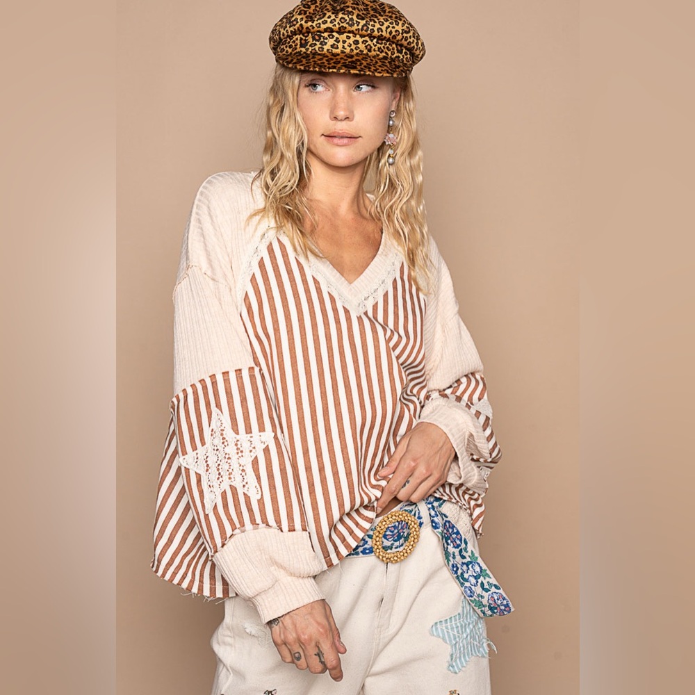 POL Striped Brown and Cream Top